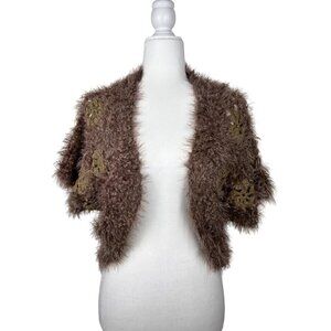 Umgee Brown Open Crocheted Cropped Shrug Size S/M